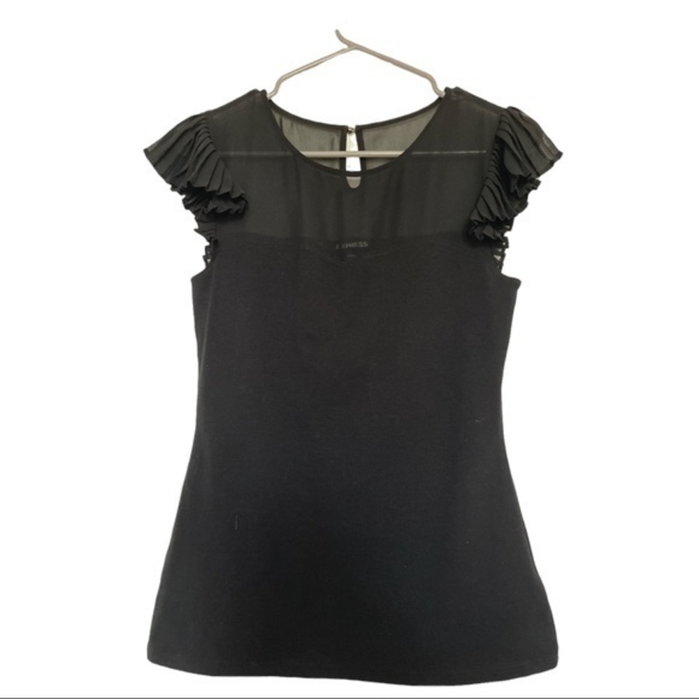 Express Black Sheer Flutter Sleeves Blouse Size Small EUC #4608